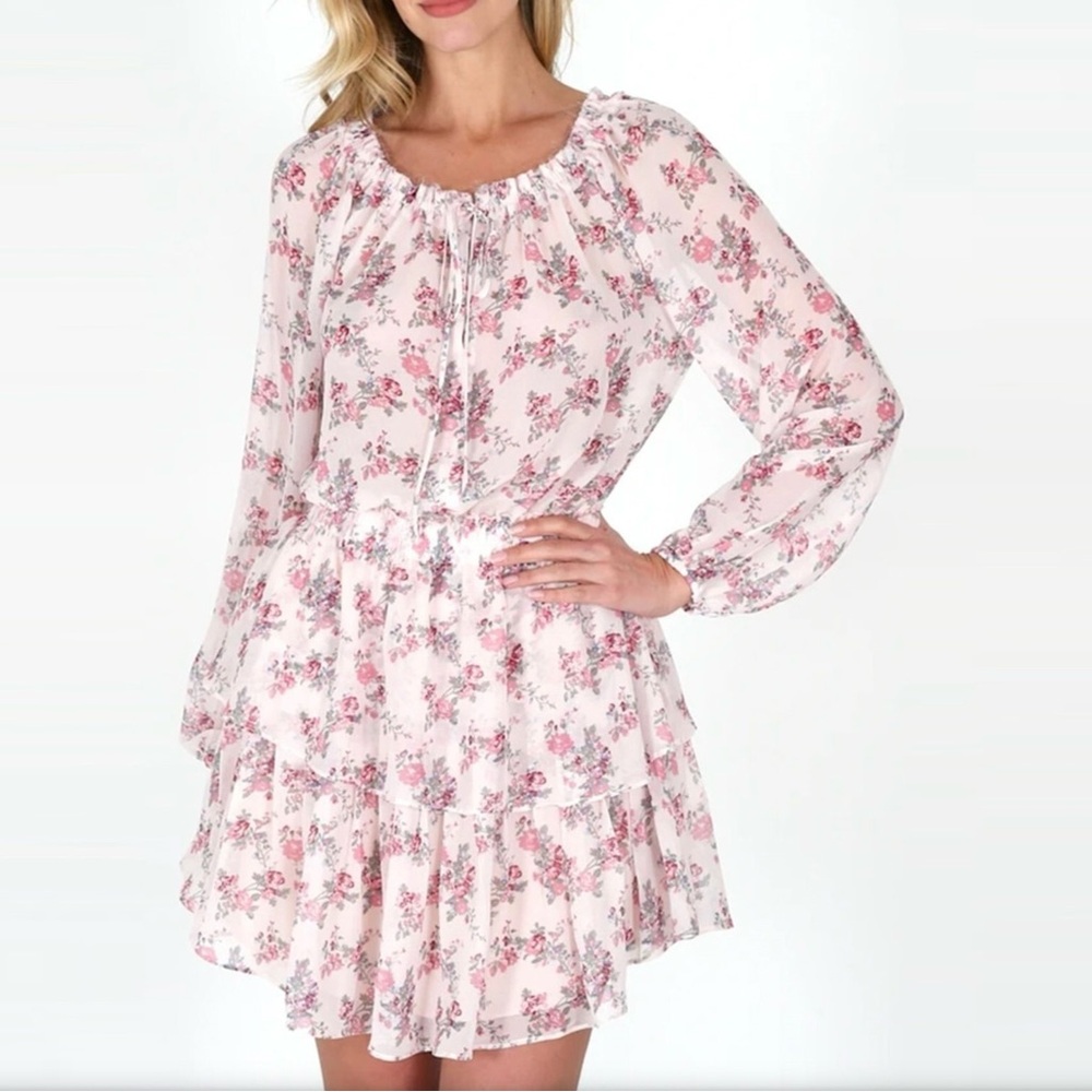 Shabby Chic Lily Tie Dress Tiered Skirt Pink Floral NWT S